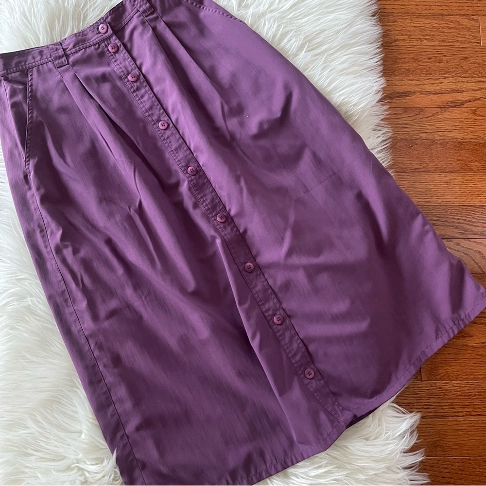 Vintage 80s Purple Button-Front Midi Skirt
